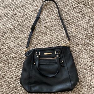 Michael Kors black leather cross over hand bag 16”x13”